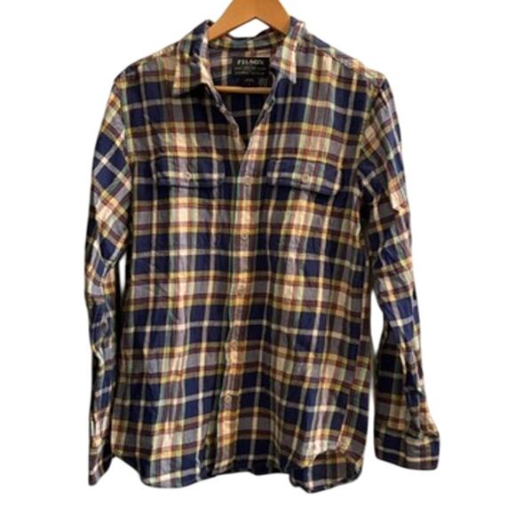 Filson Mens Plaid Flannel Button Down Shirt Sz S Blue Red Yellow Cotton Outdoors - Picture 1 of 7